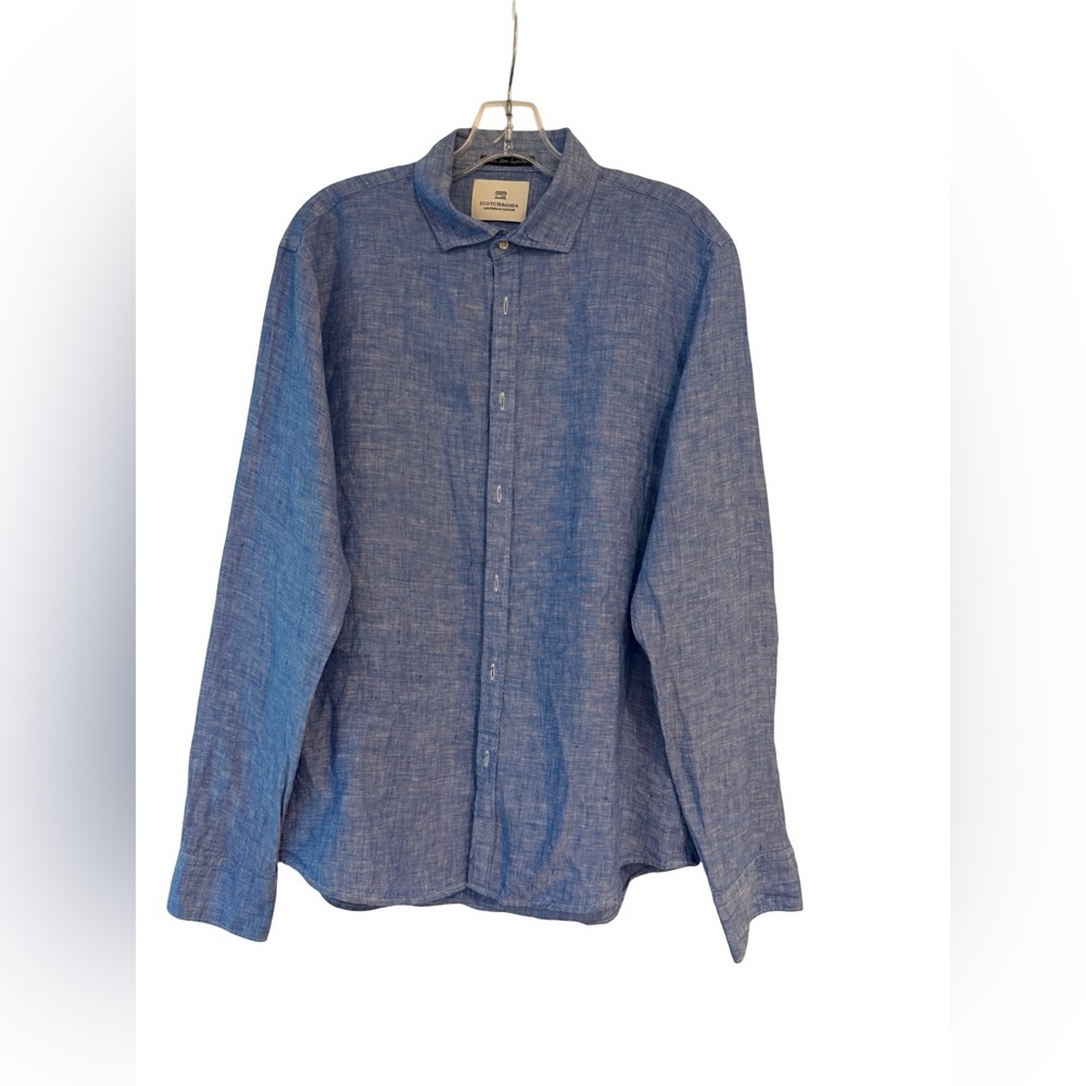 Scotch & Soda Amsterdam Couture Linen Button Down Shirt Men’s Large Blue
